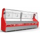 Expositor Carne inox 3,00m Vidro Curvo c/Deposito - saia inox - tampo inox